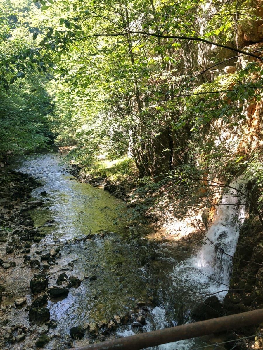 Die Schüss mit kleinem Seitenwasserfall in der Schlucht