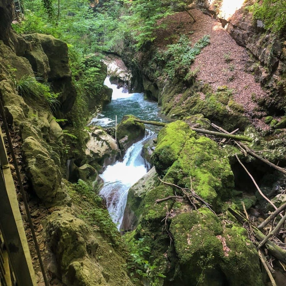 Blick von oben in die Schlucht mit Wasserfall